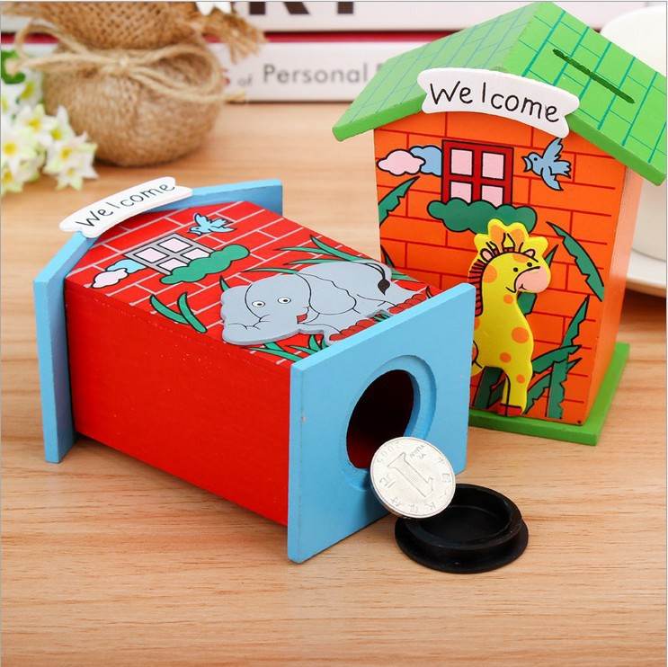 Cute Cartoon House Shaped Lovely Wooden Piggy Bank Money Bank - infinityexculsivestore.com
