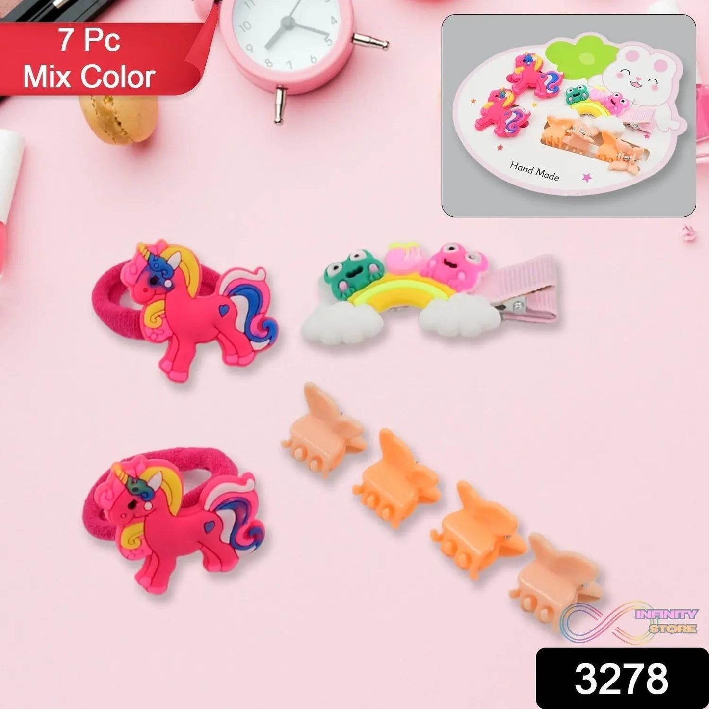 Cute Cartoon Plush Hairpin Set (7 Pcs Set / Mix Colour) - infinityexculsivestore.com