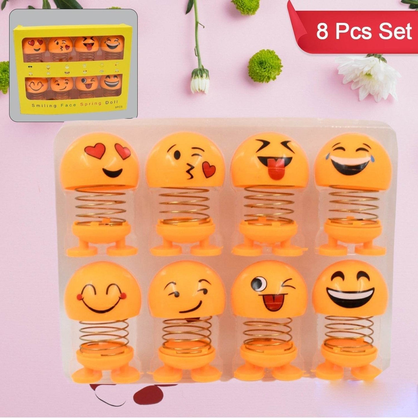 Cute Emoji Bobble-Head Funny Smiley Face Emoticon Figure Spring Dolls Bounce Toys for Car Interior Dashboard Accessories Desktop Decoration / Kids Toys (Pack of 8) - infinityexculsivestore.com