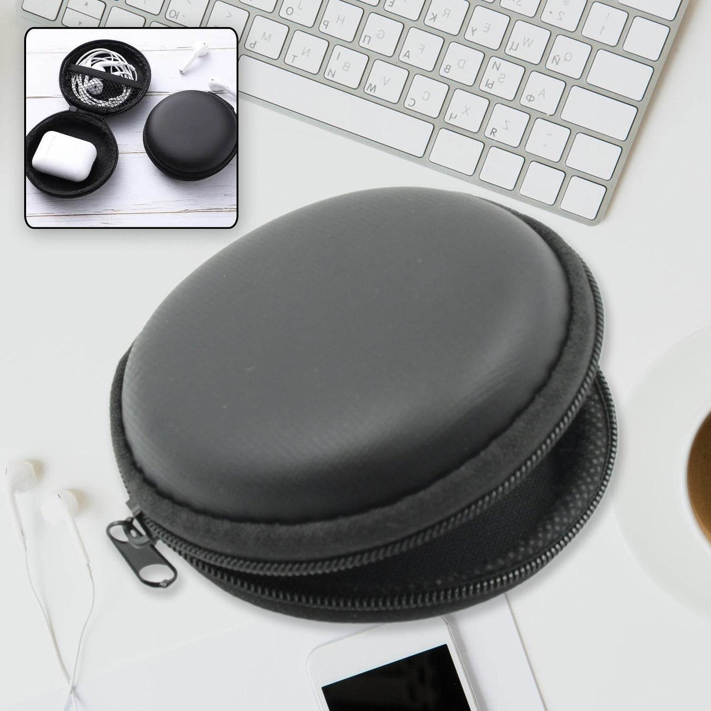 Cute Round Earphone Carrying Case - Multi-Use Pocket Pouch for Headphones, Cables, Coins, Airpods & More - infinityexculsivestore.com