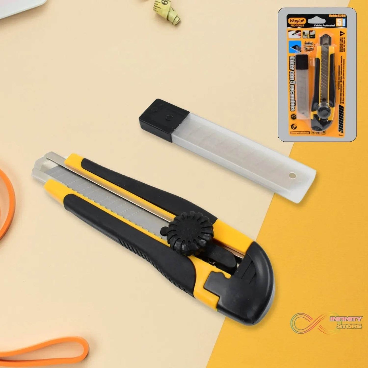 Cutter Knife Set with 4 Replacement Blades (1 Set) - infinityexculsivestore.com