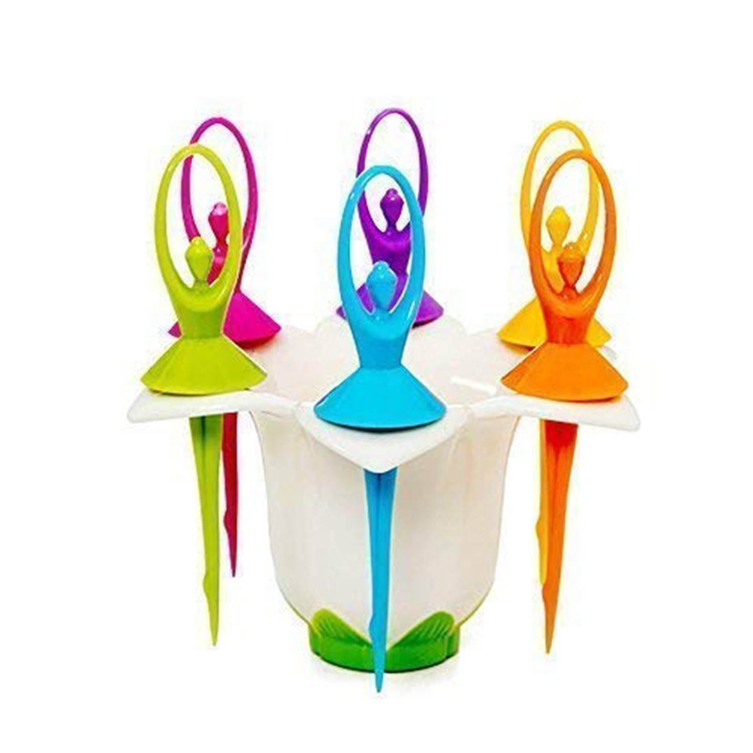 Dancing Doll Fruit Fork Cutlery Set with Stand Set of 6. - infinityexculsivestore.com