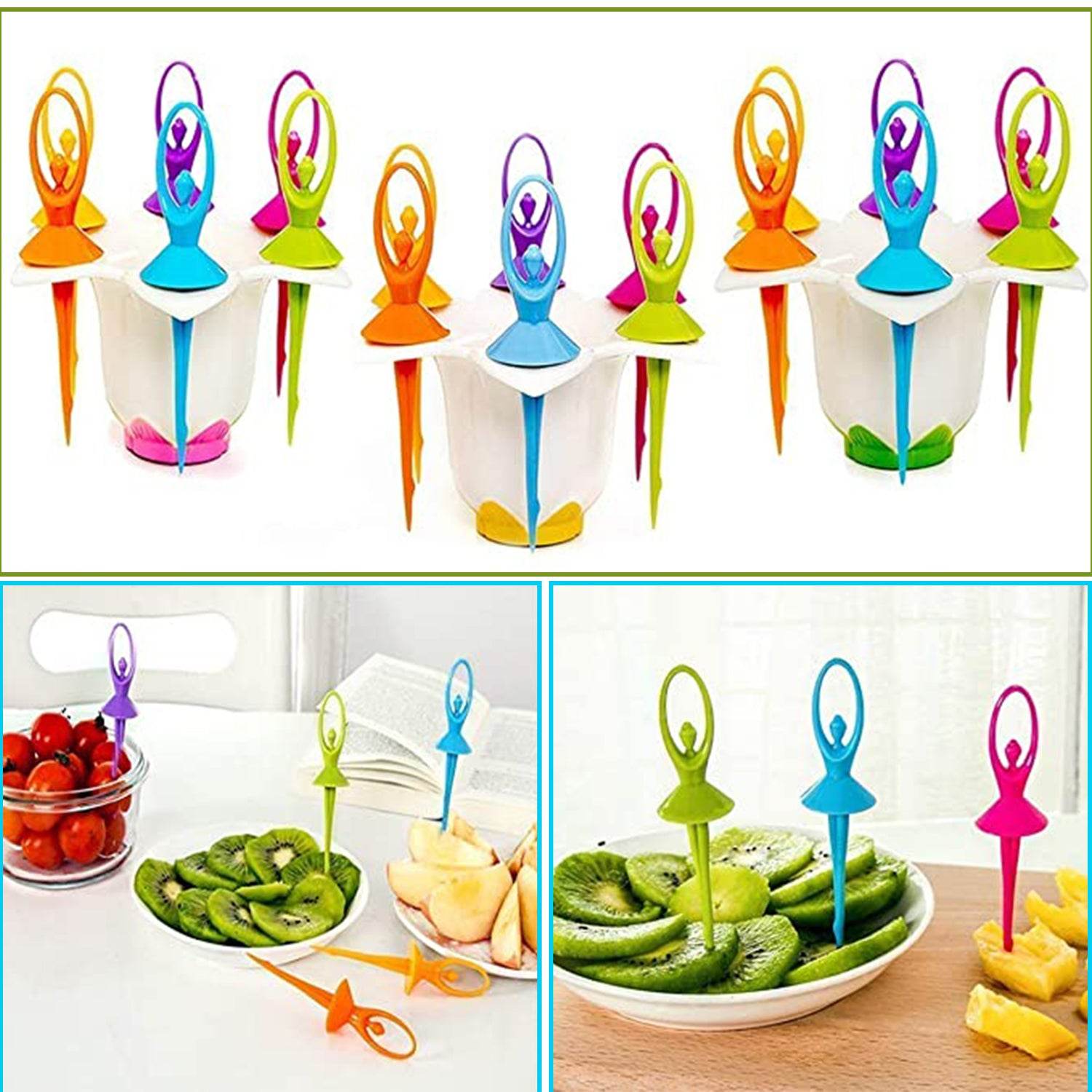 Dancing Doll Fruit Fork Cutlery Set with Stand Set of 6. - infinityexculsivestore.com