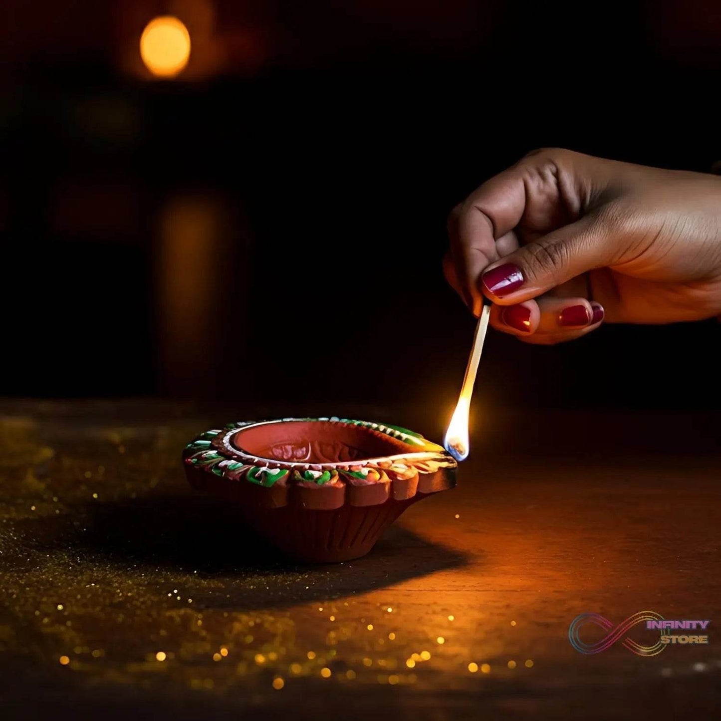 Decorative Hand Painted Clay Puja Diya for Diwali Home Indoor Outdoor Handmade Diya (6 Pcs Set/ Mix Design) - infinityexculsivestore.com