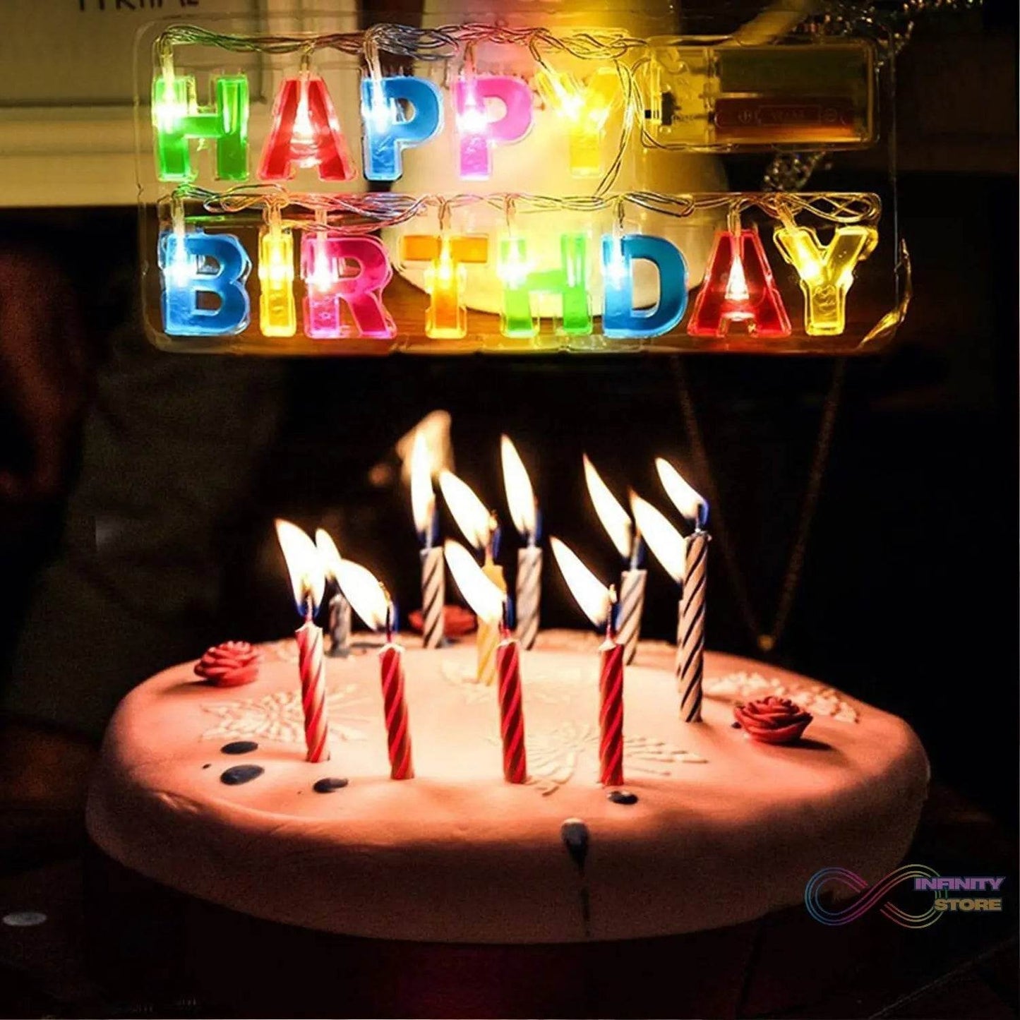 Decoratives Plastic Happy Birthday 13 LED Letter Battery Operated String Lights, Outdoor String Lights (Multicolour) - infinityexculsivestore.com
