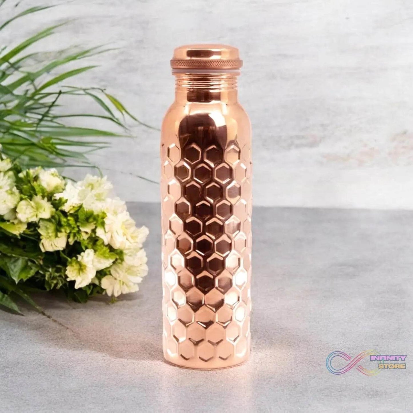 Diamond Cut Copper Water Bottle 2 Glasses with Gift Box (3 Pcs Set) - infinityexculsivestore.com