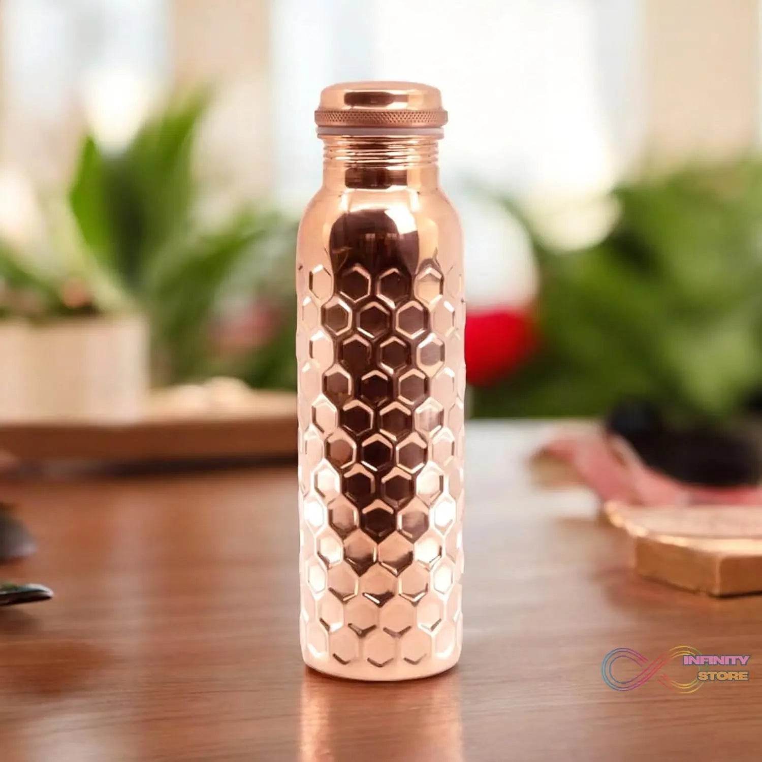 Diamond Cut Copper Water Bottle 2 Glasses with Gift Box (3 Pcs Set) - infinityexculsivestore.com