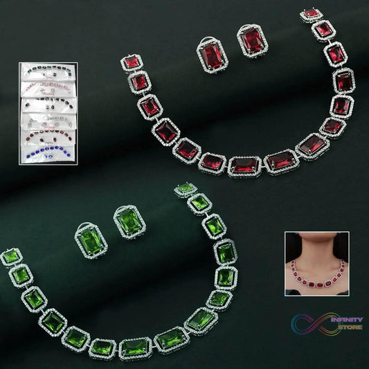 Diamond Necklace and Earrings Set (1 Set / Mix Color) - infinityexculsivestore.com