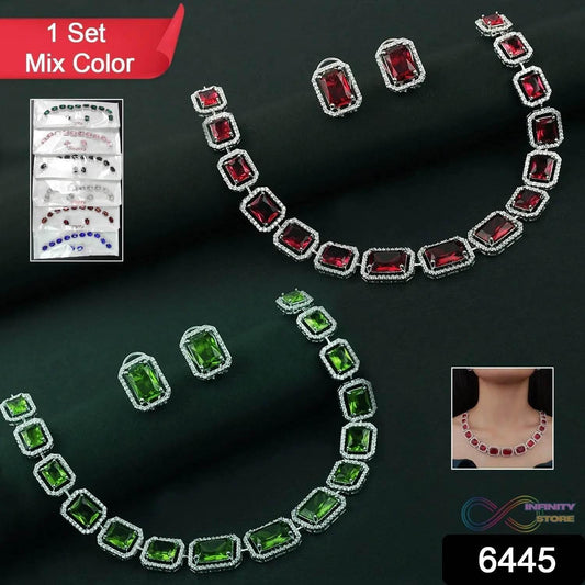 Diamond Necklace and Earrings Set (1 Set / Mix Color) - infinityexculsivestore.com