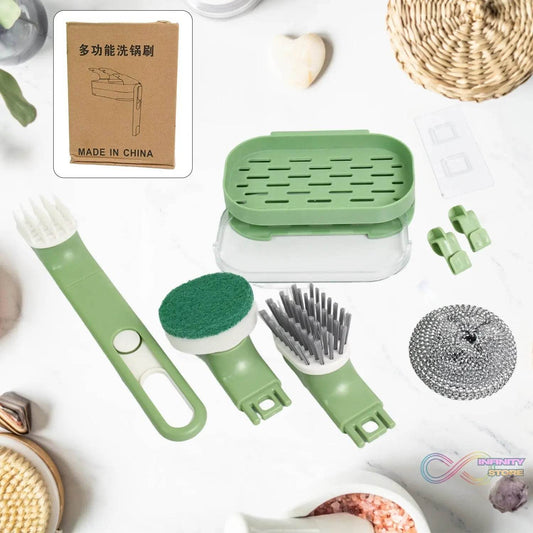 Dish Brush Set with Handle, Replacement Heads, Drain Tray in Kitchen (9 Pcs Set) - infinityexculsivestore.com
