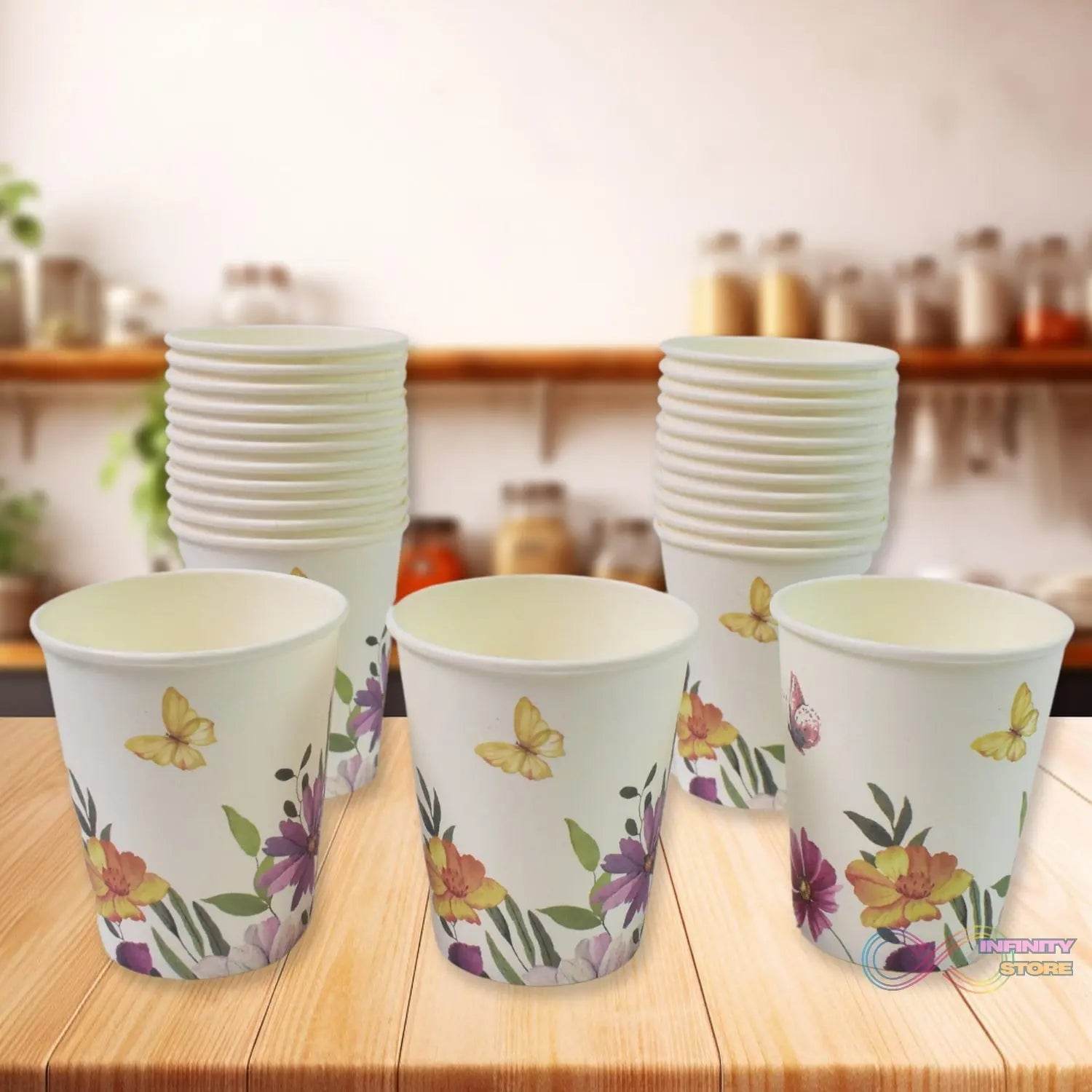 Disposable Paper Cups, Disposable Tea, Coffee Cups (24 Pcs Set / Mix Color & Design) - infinityexculsivestore.com