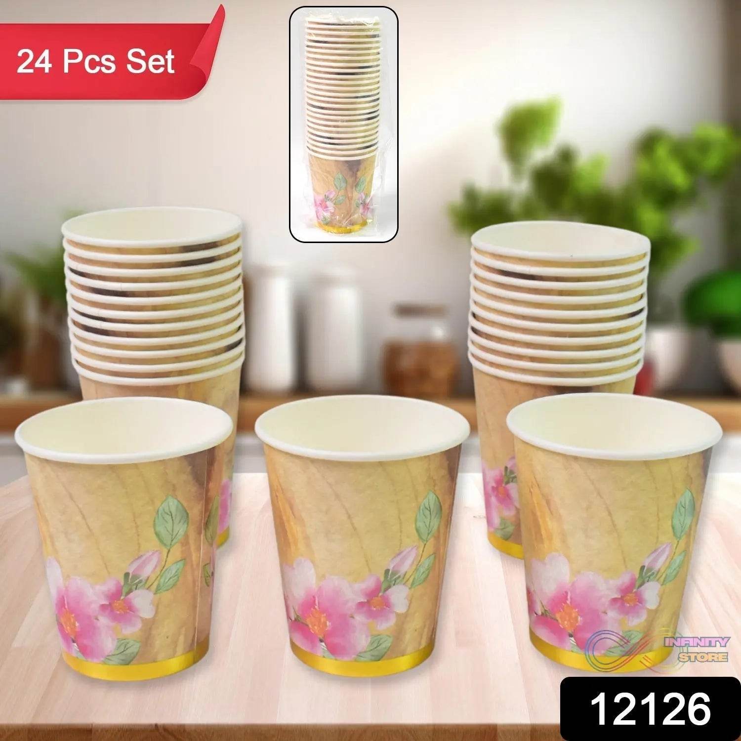 Disposable Paper Cups, Disposable Tea, Coffee Cups (24 Pcs Set / Mix Color & Design) - infinityexculsivestore.com