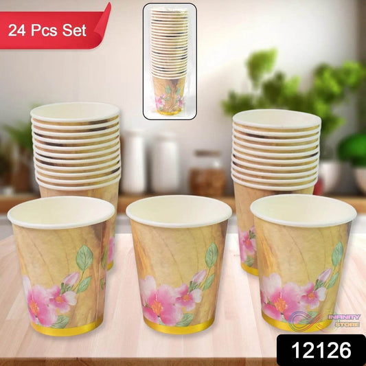 Disposable Paper Cups, Disposable Tea, Coffee Cups (24 Pcs Set / Mix Color & Design) - infinityexculsivestore.com