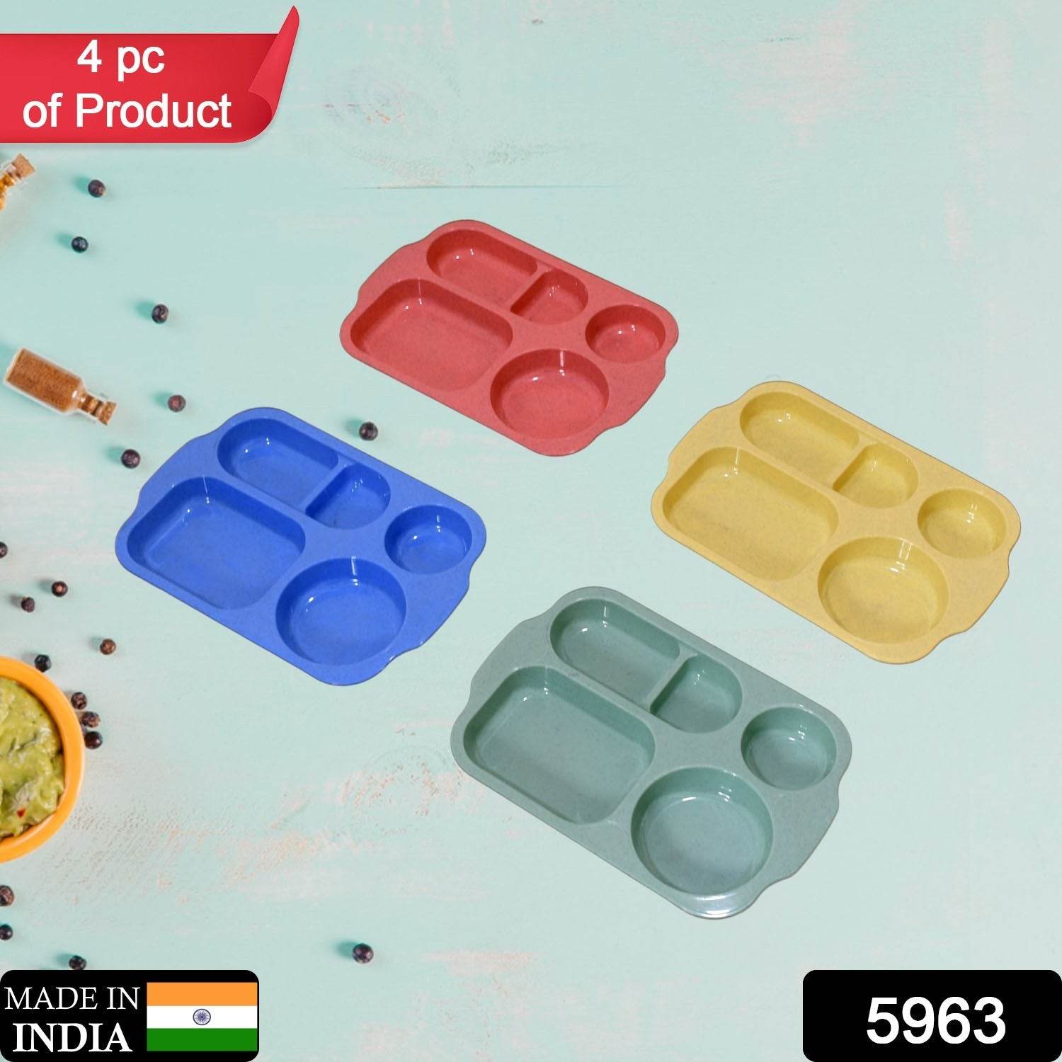 Divided Plates, 5 Compartments 32 CM Split Plates, Shatterproof Separating Plates For Kids And Adults, Microwave and Dishwasher Tableware Set, Multi-Colour, Modern (4 Pc Set) - infinityexculsivestore.com