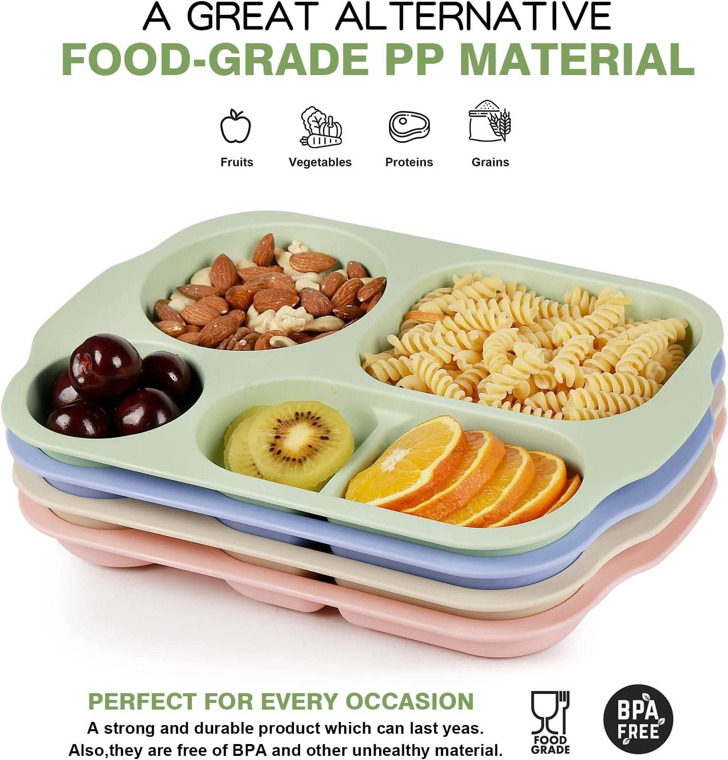 Divided Plates, 5 Compartments 32 CM Split Plates, Shatterproof Separating Plates For Kids And Adults, Microwave and Dishwasher Tableware Set, Multi-Colour, Modern (4 Pc Set) - infinityexculsivestore.com