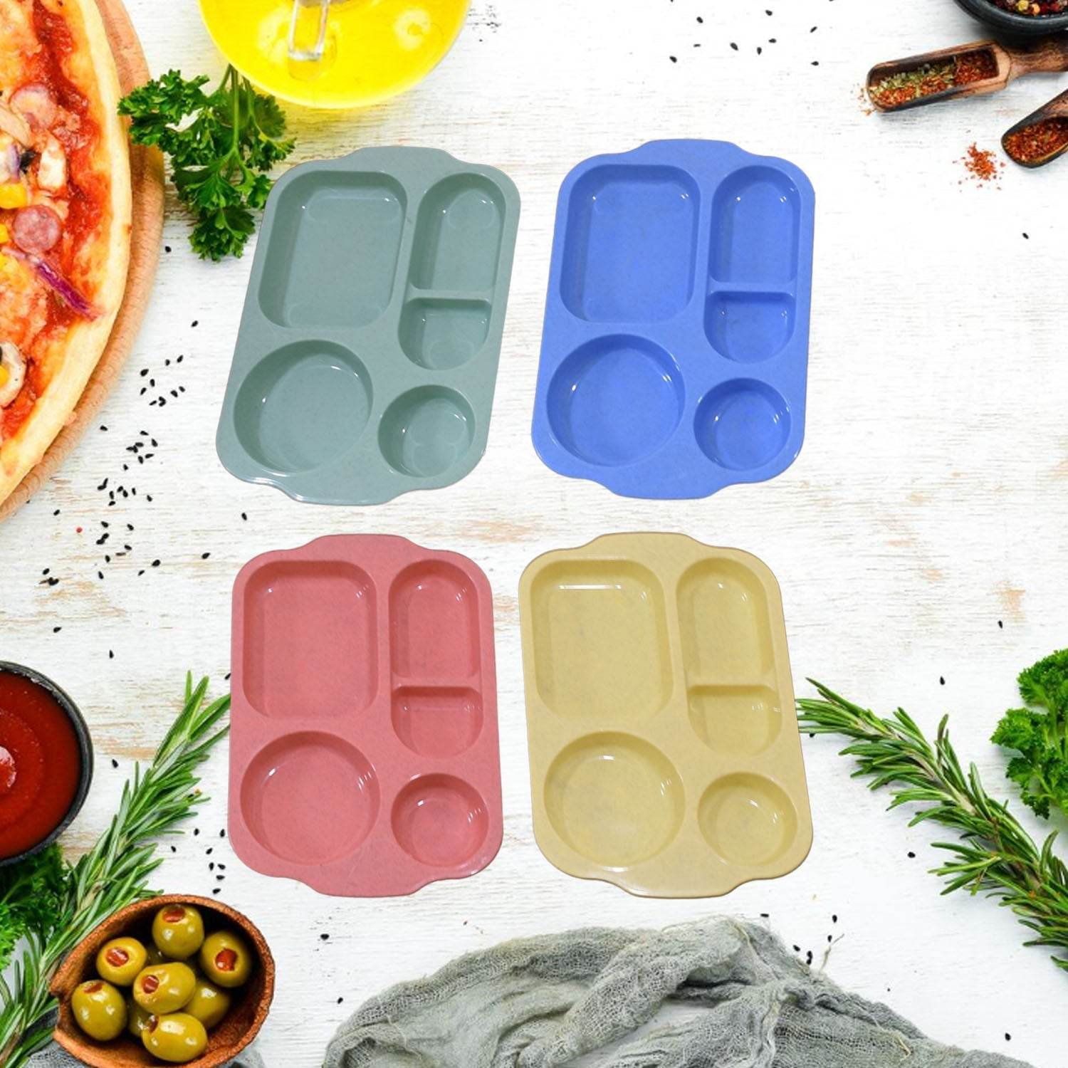 Divided Plates, 5 Compartments 32 CM Split Plates, Shatterproof Separating Plates For Kids And Adults, Microwave and Dishwasher Tableware Set, Multi-Colour, Modern (4 Pc Set) - infinityexculsivestore.com