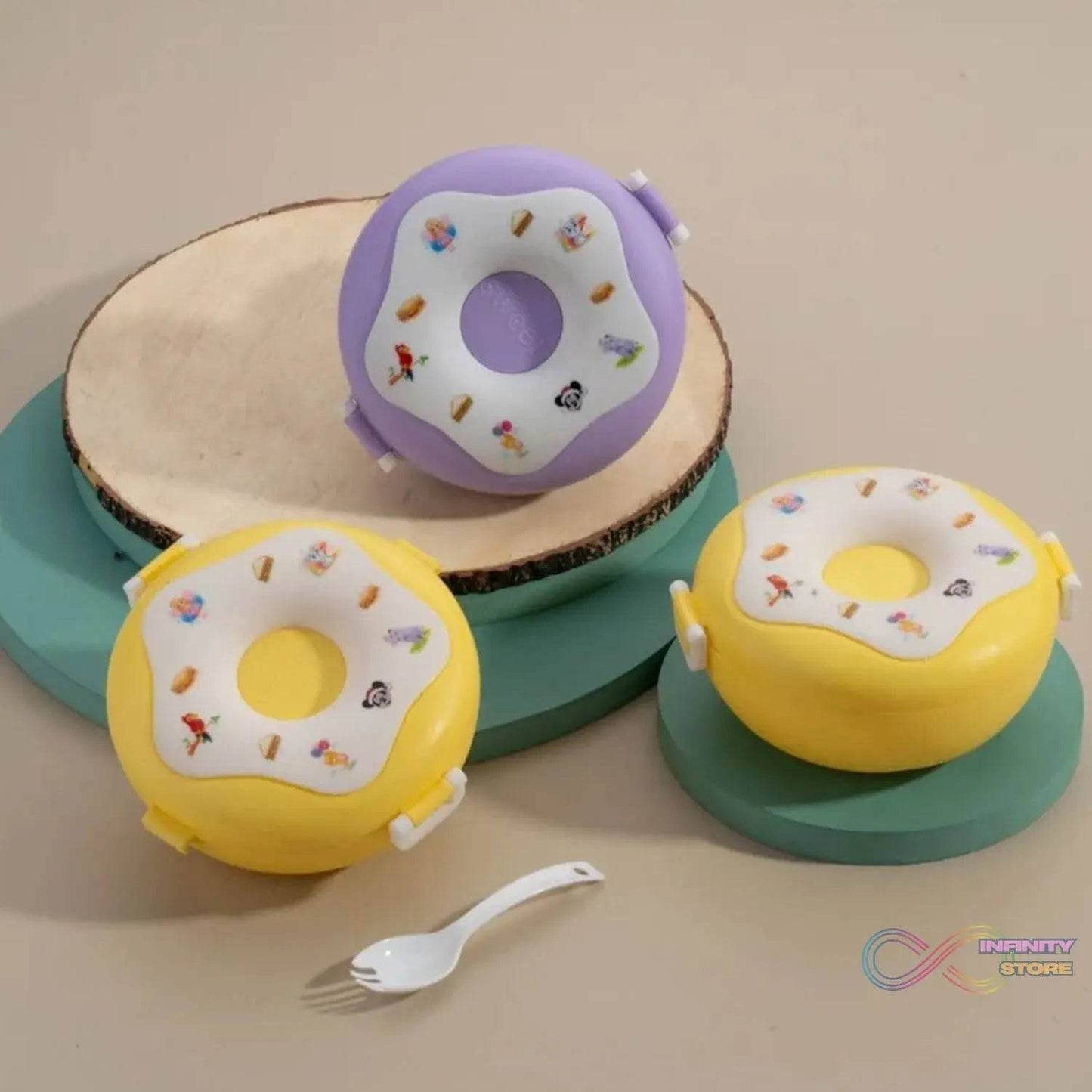 Donut Shaped Double Insulated 3 Compartment Lunch Box (1 Pc / Mix Color) - infinityexculsivestore.com