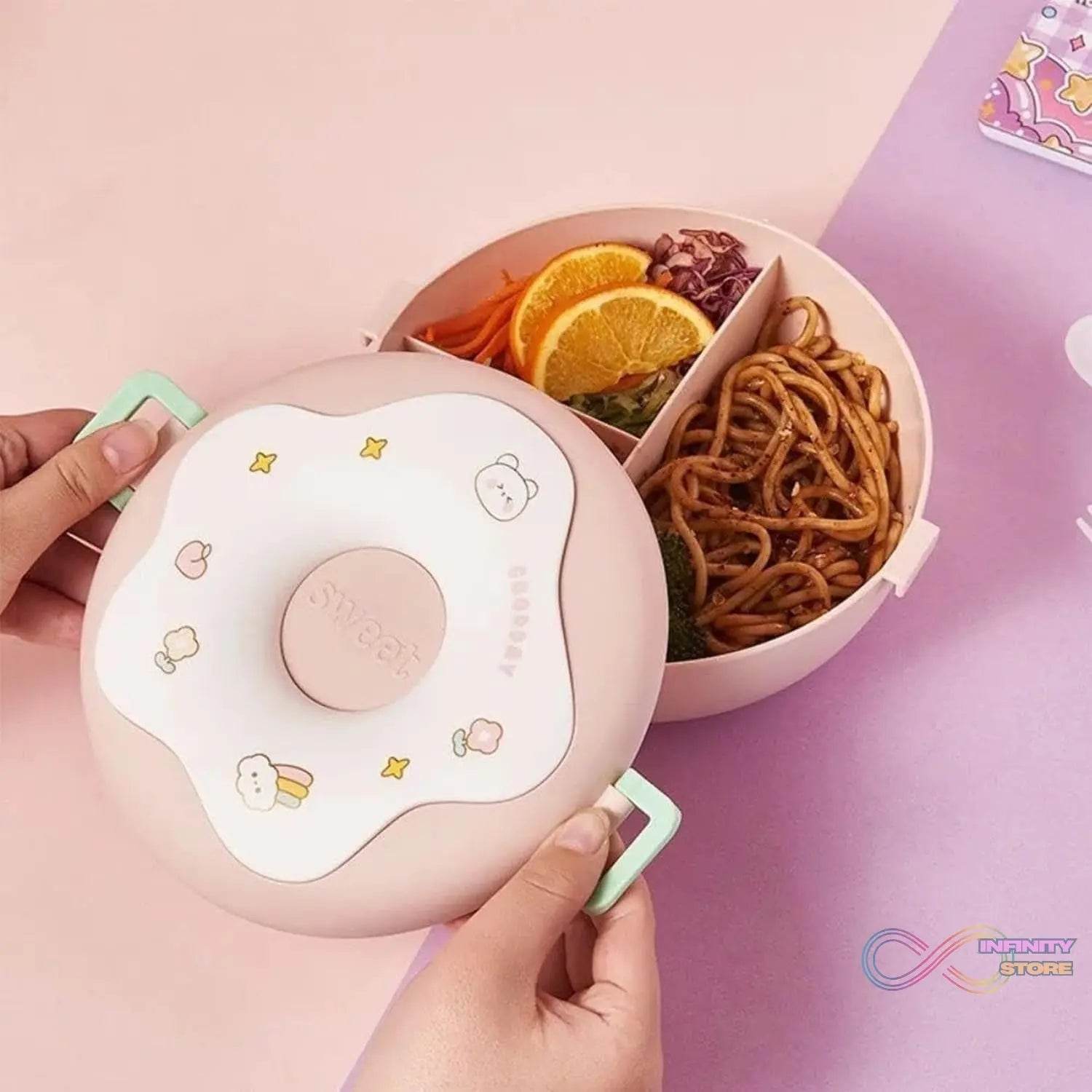 Donut Shaped Double Insulated 3 Compartment Lunch Box (1 Pc / Mix Color) - infinityexculsivestore.com