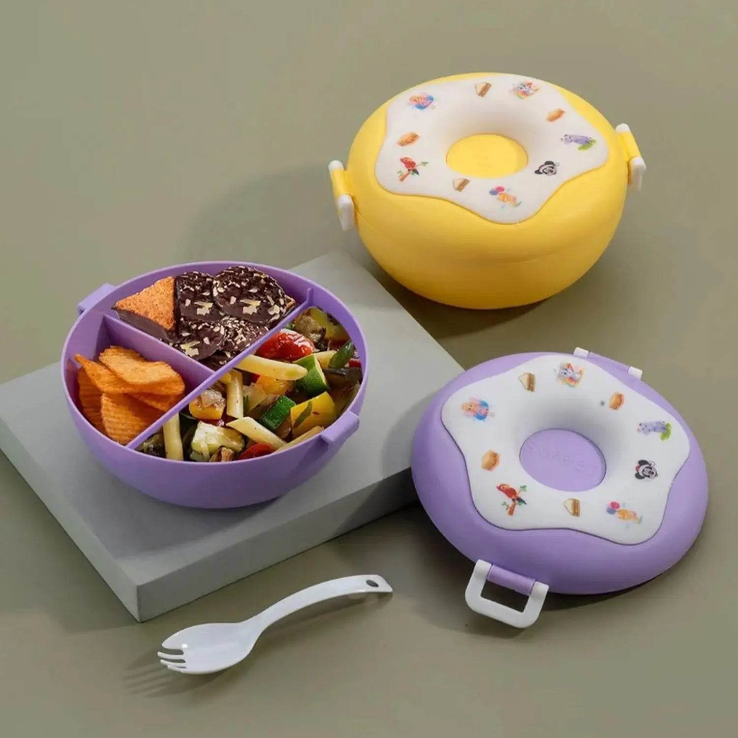 Donut Shaped Double Insulated 3 Compartment Lunch Box (1 Pc / Mix Color) - infinityexculsivestore.com