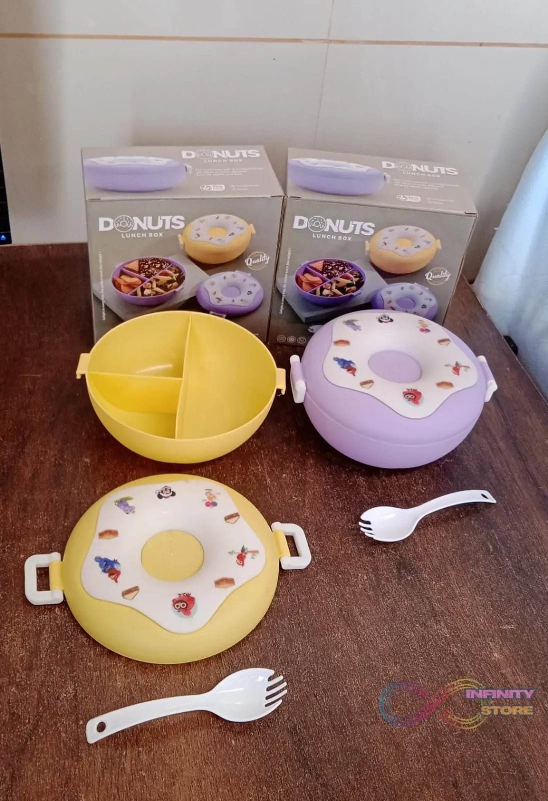 Donut Shaped Double Insulated 3 Compartment Lunch Box (1 Pc / Mix Color) - infinityexculsivestore.com