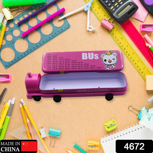 Double Decker Magic Bus Compass 2 Layer Metal Bus Compass Case with Movable Wheels & Sharpener Bus Shape with Tiers Metal Box for Kids Birthday Party - infinityexculsivestore.com