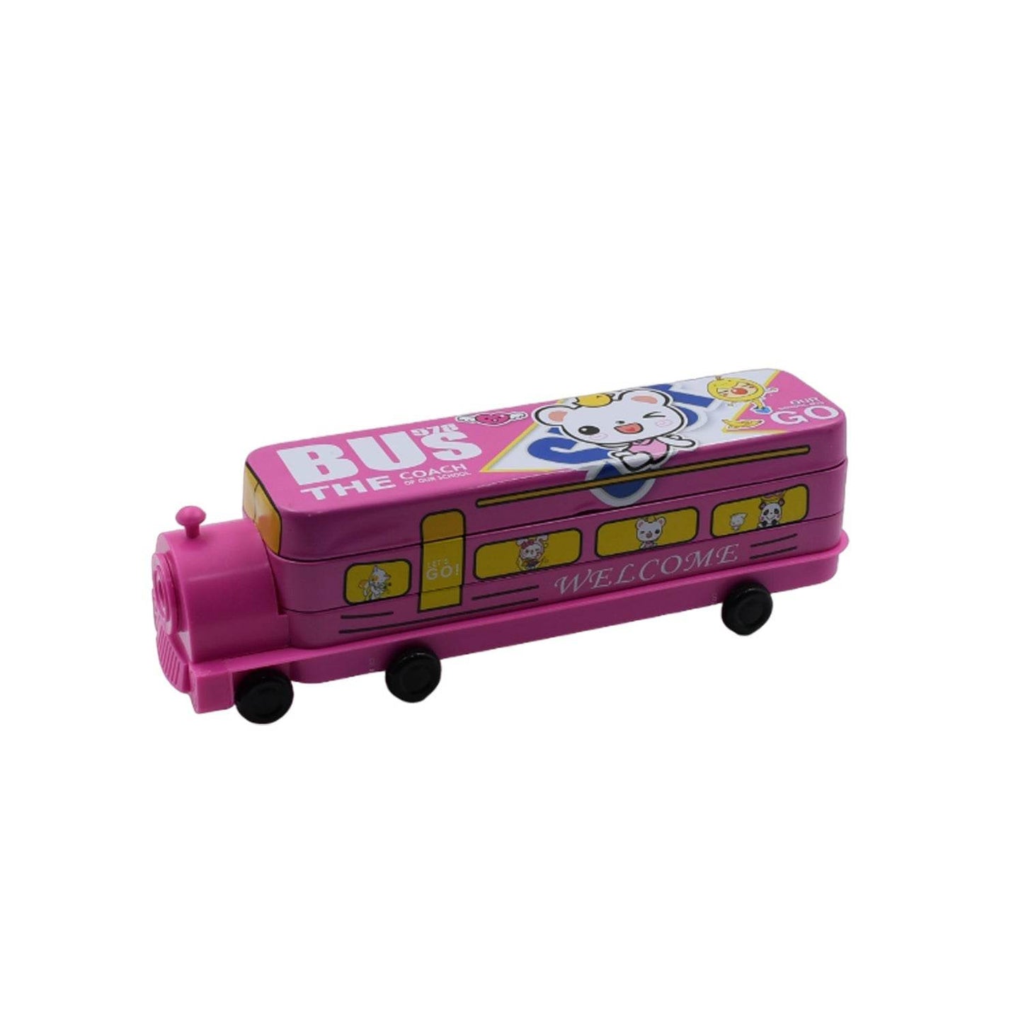 Double Decker Magic Bus Compass 2 Layer Metal Bus Compass Case with Movable Wheels & Sharpener Bus Shape with Tiers Metal Box for Kids Birthday Party - infinityexculsivestore.com