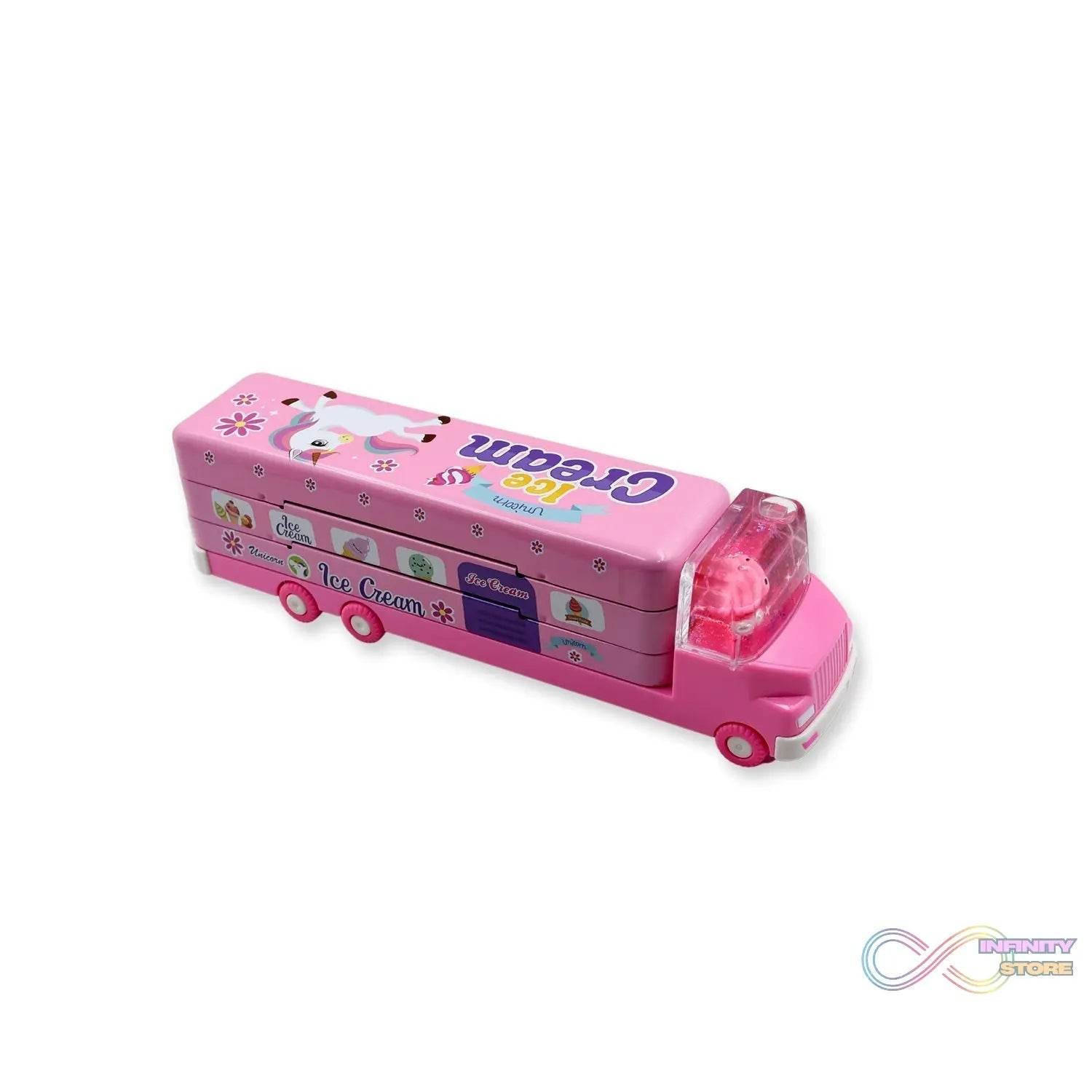 Double Decker Magic Truck Compass Multi Level Metal Truck Compass Pencil Case with Movable Wheels & Sharpener (Mix Design) - infinityexculsivestore.com
