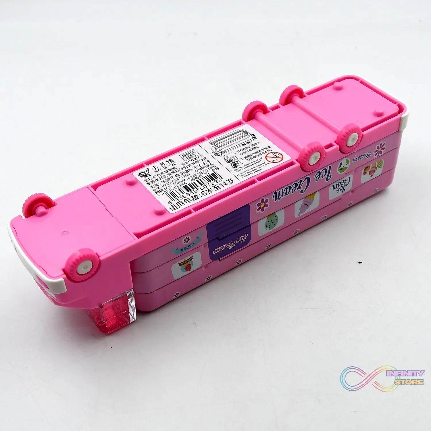 Double Decker Magic Truck Compass Multi Level Metal Truck Compass Pencil Case with Movable Wheels & Sharpener (Mix Design) - infinityexculsivestore.com