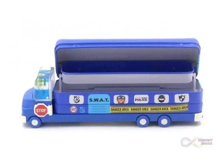 Double Decker Magic Truck Compass Multi Level Metal Truck Compass Pencil Case with Movable Wheels & Sharpener (Mix Design) - infinityexculsivestore.com