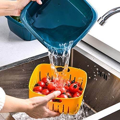 Double Layer Food Drainer Washing Basket with Collapsible Strainers Colander - infinityexculsivestore.com