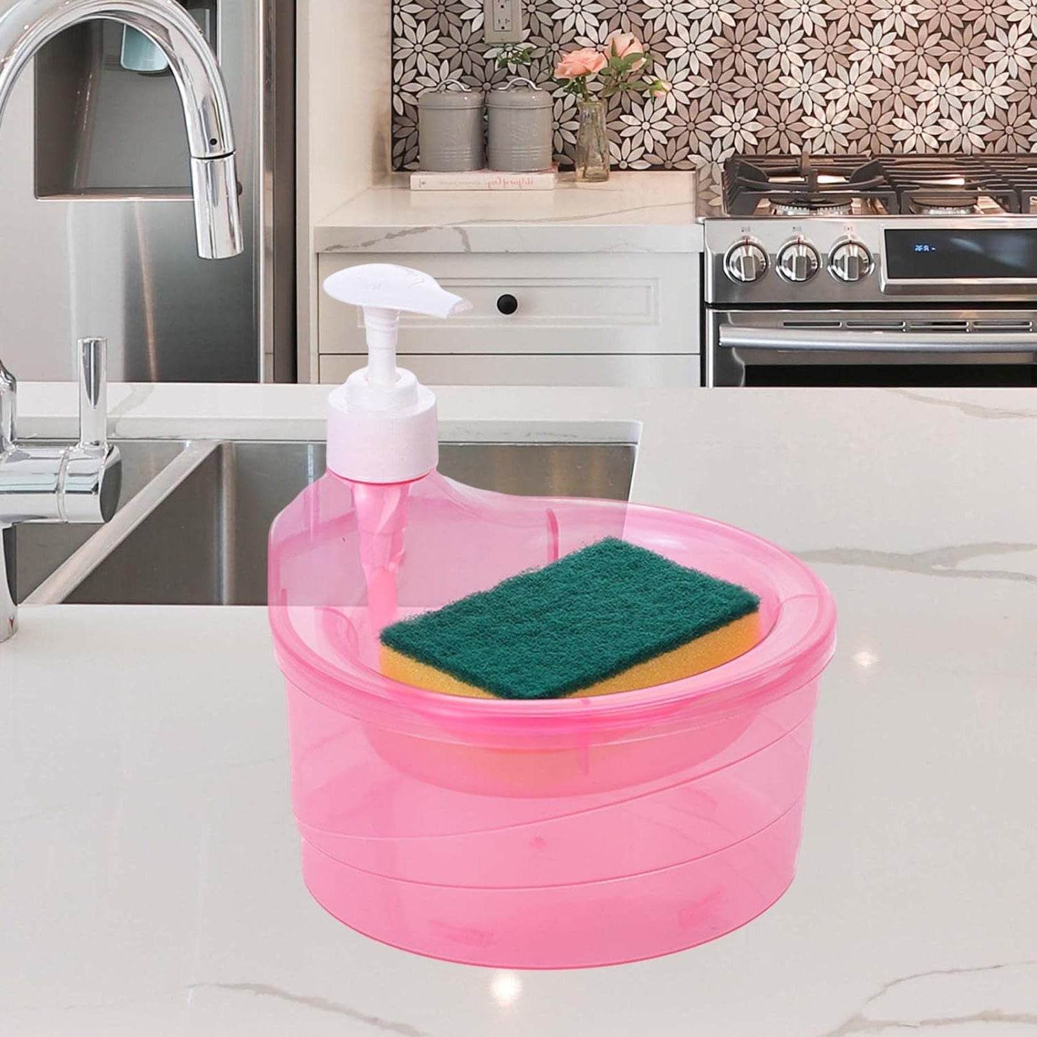 Double Layer Liquid soap Dispenser with Pump and Sponge, Practical for Hotel Sink Clear, Soap Dispensing Liquid Pump Bottle for Home, Kitchen Rectangle ( 2 in 1 ) - infinityexculsivestore.com