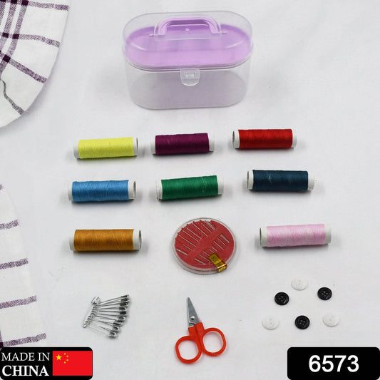 Double Layer Small & Portable Travel Sewing Kits Box with Color Needle Threads Scissor pin Hand Work Sewing Box Handwork Sewing Accessories - infinityexculsivestore.com