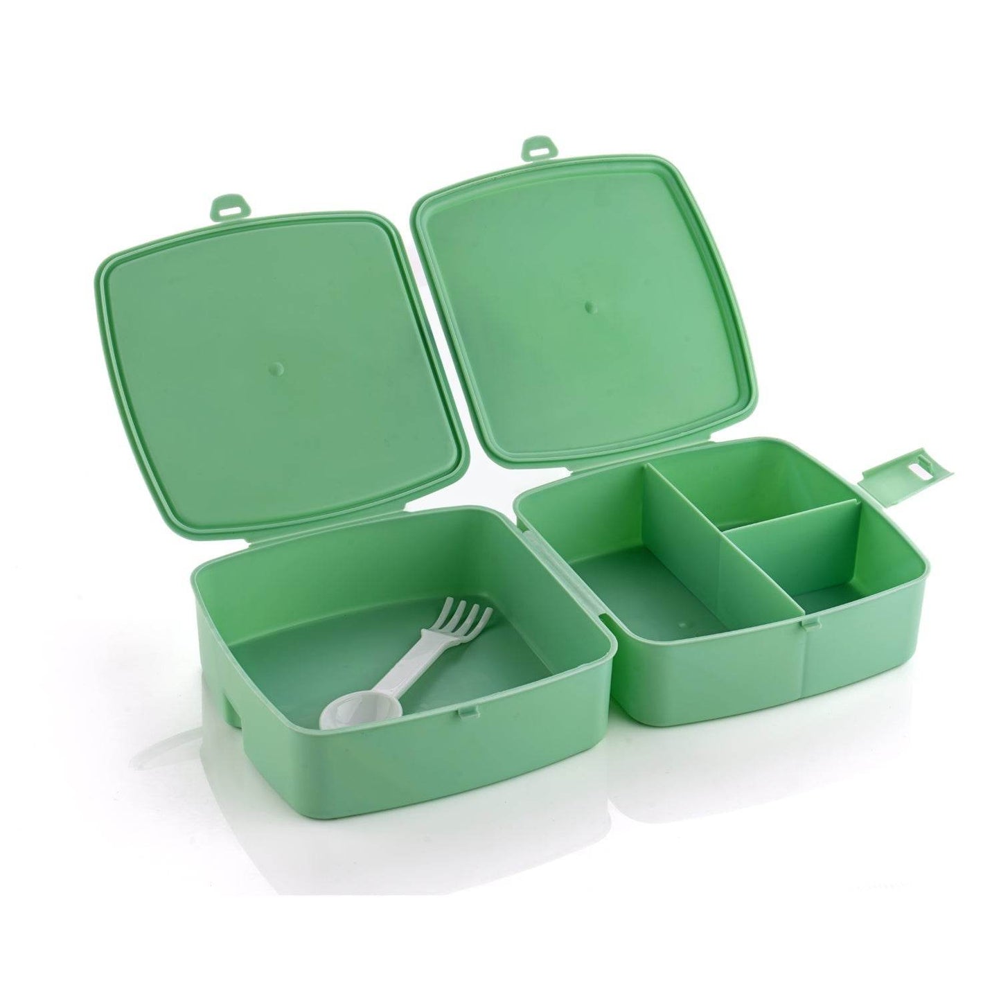 Double-Layer Square Lunch Box with Spoon , 4 Compartment Tiffin & Push Lock , Plastic Tiffin Box for Travelling, School Kids & Office Exclusive, Home - infinityexculsivestore.com