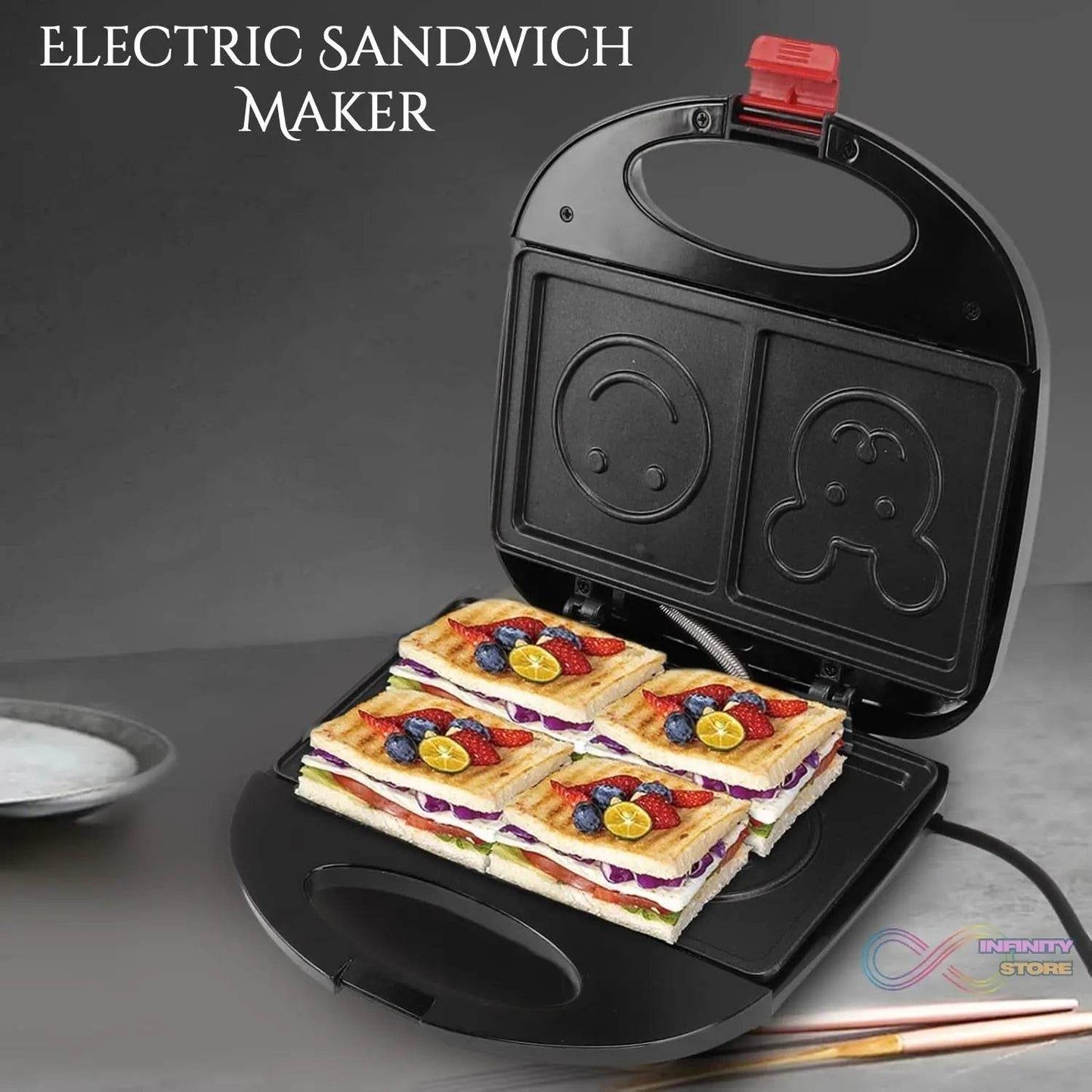 Double Sided Heating 750W Electric Sandwich Maker (1 Pc) - infinityexculsivestore.com