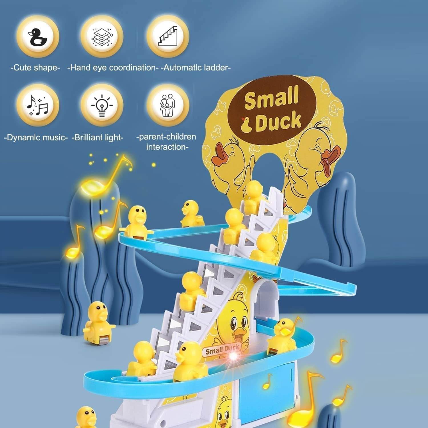 Duck Climb Stairs Toy Roller Coaster with Flashing Lights & Music (3 Ducks) - infinityexculsivestore.com