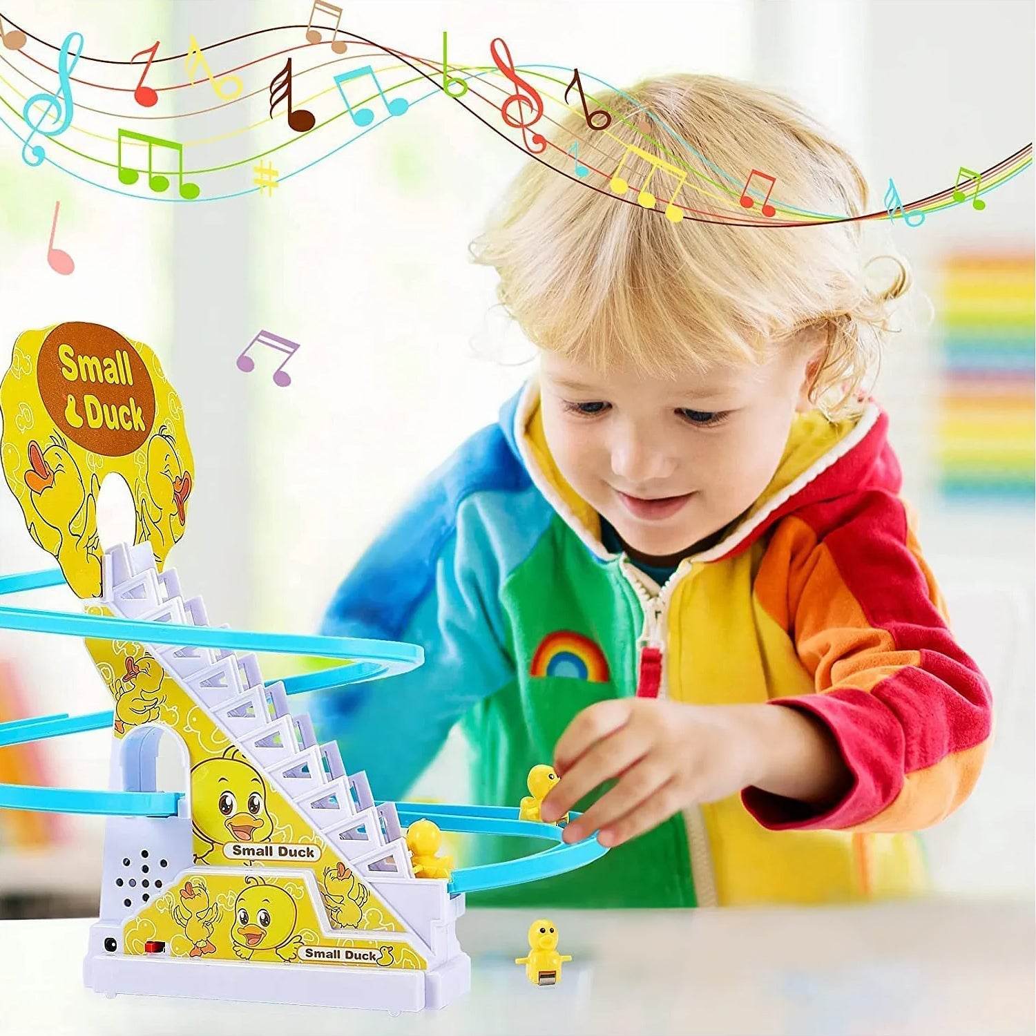 Duck Climb Stairs Toy Roller Coaster with Flashing Lights & Music (3 Ducks) - infinityexculsivestore.com