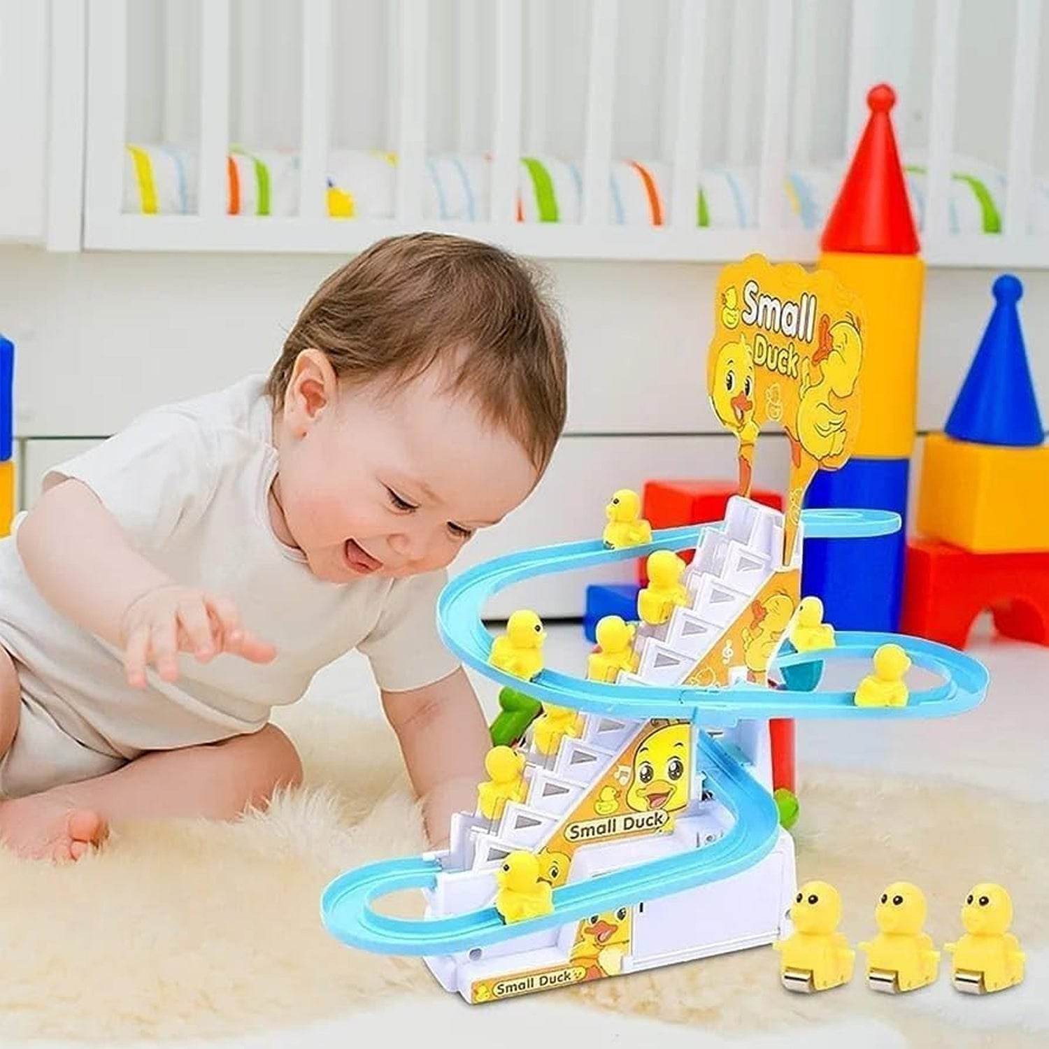 Duck Climb Stairs Toy Roller Coaster with Flashing Lights & Music (3 Ducks) - infinityexculsivestore.com