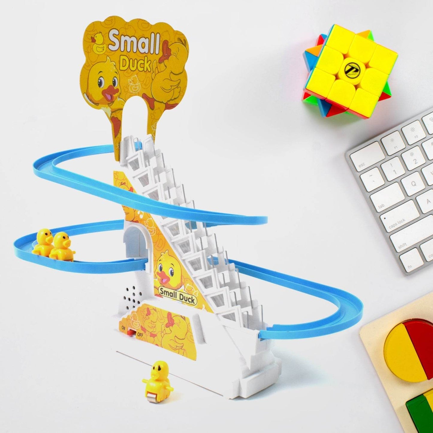 Duck Climb Stairs Toy Roller Coaster with Flashing Lights & Music (3 Ducks) - infinityexculsivestore.com