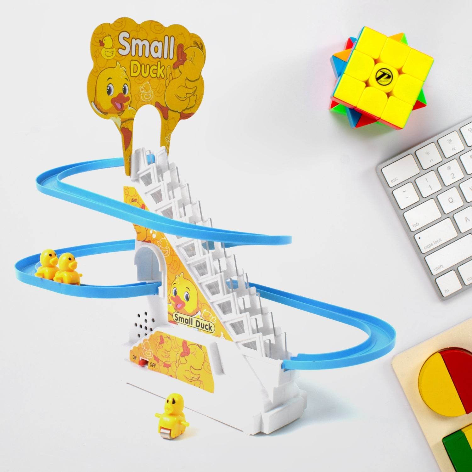 Duck Climb Stairs Toy Roller Coaster with Flashing Lights & Music (3 Ducks) - infinityexculsivestore.com