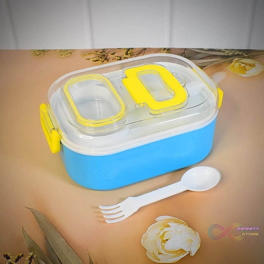 Durable Plastic Lunch box for Kids With 2 in 1 Spoon, Fork (1 Pc) - infinityexculsivestore.com