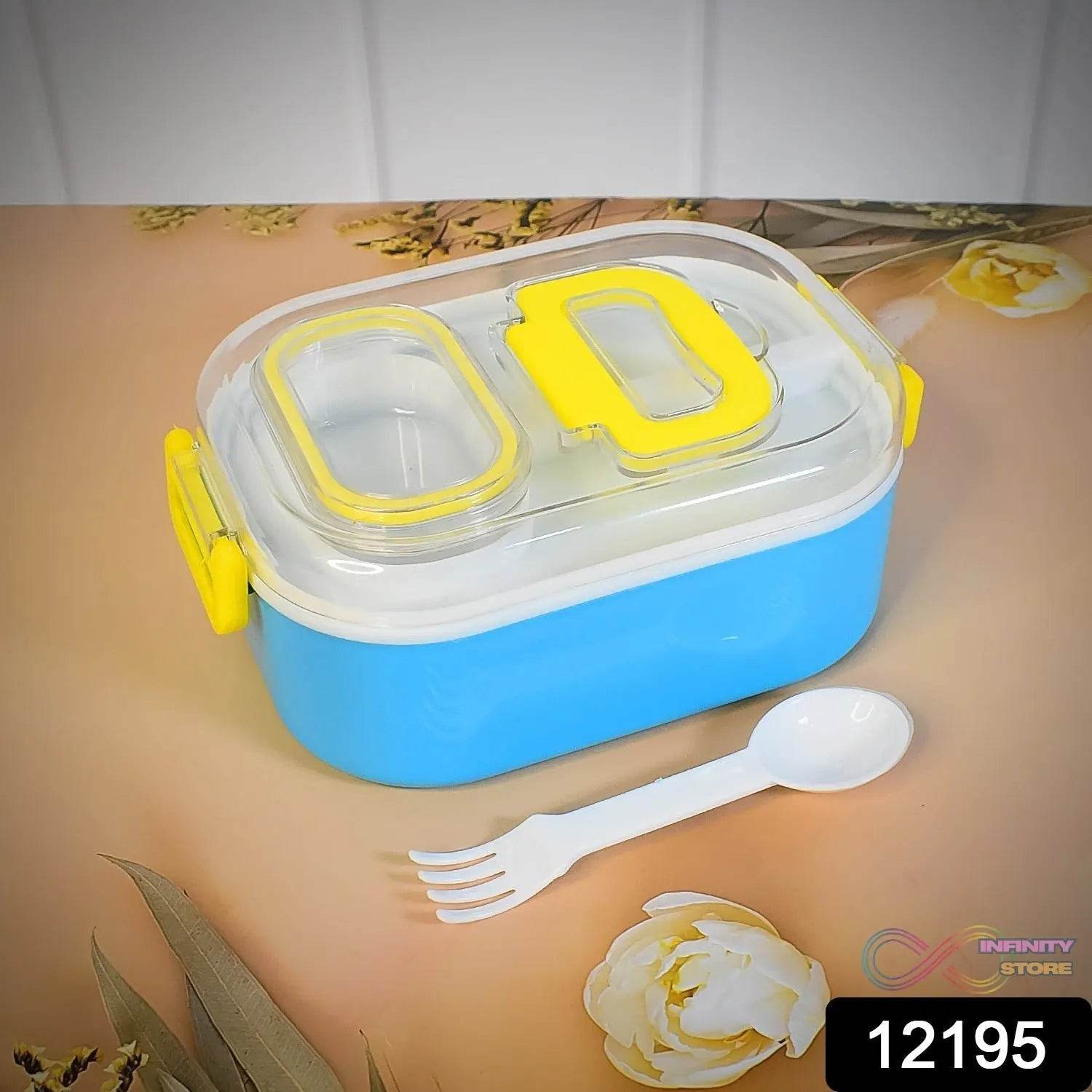 Durable Plastic Lunch box for Kids With 2 in 1 Spoon, Fork (1 Pc) - infinityexculsivestore.com