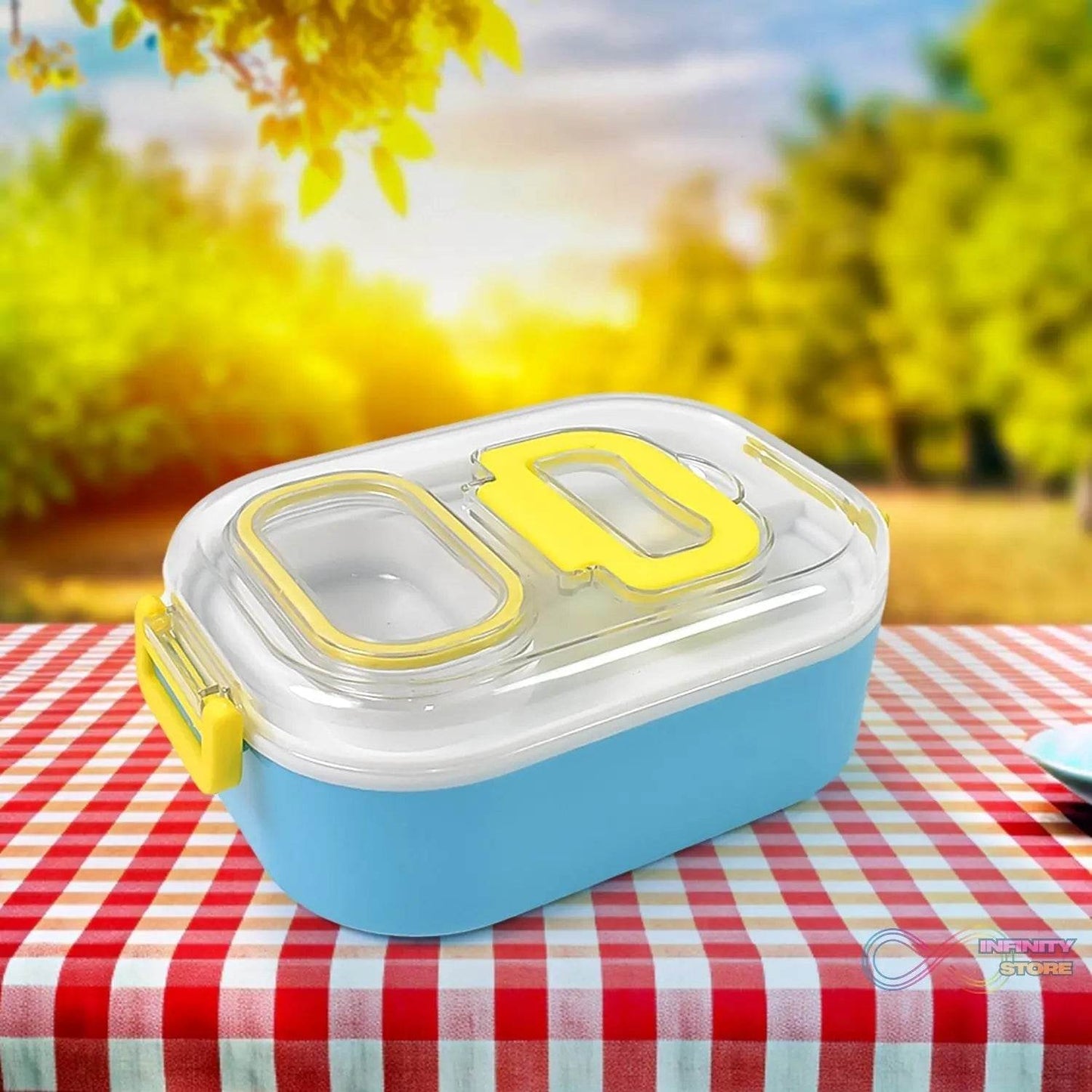 Durable Plastic Lunch box for Kids With 2 in 1 Spoon, Fork (1 Pc) - infinityexculsivestore.com