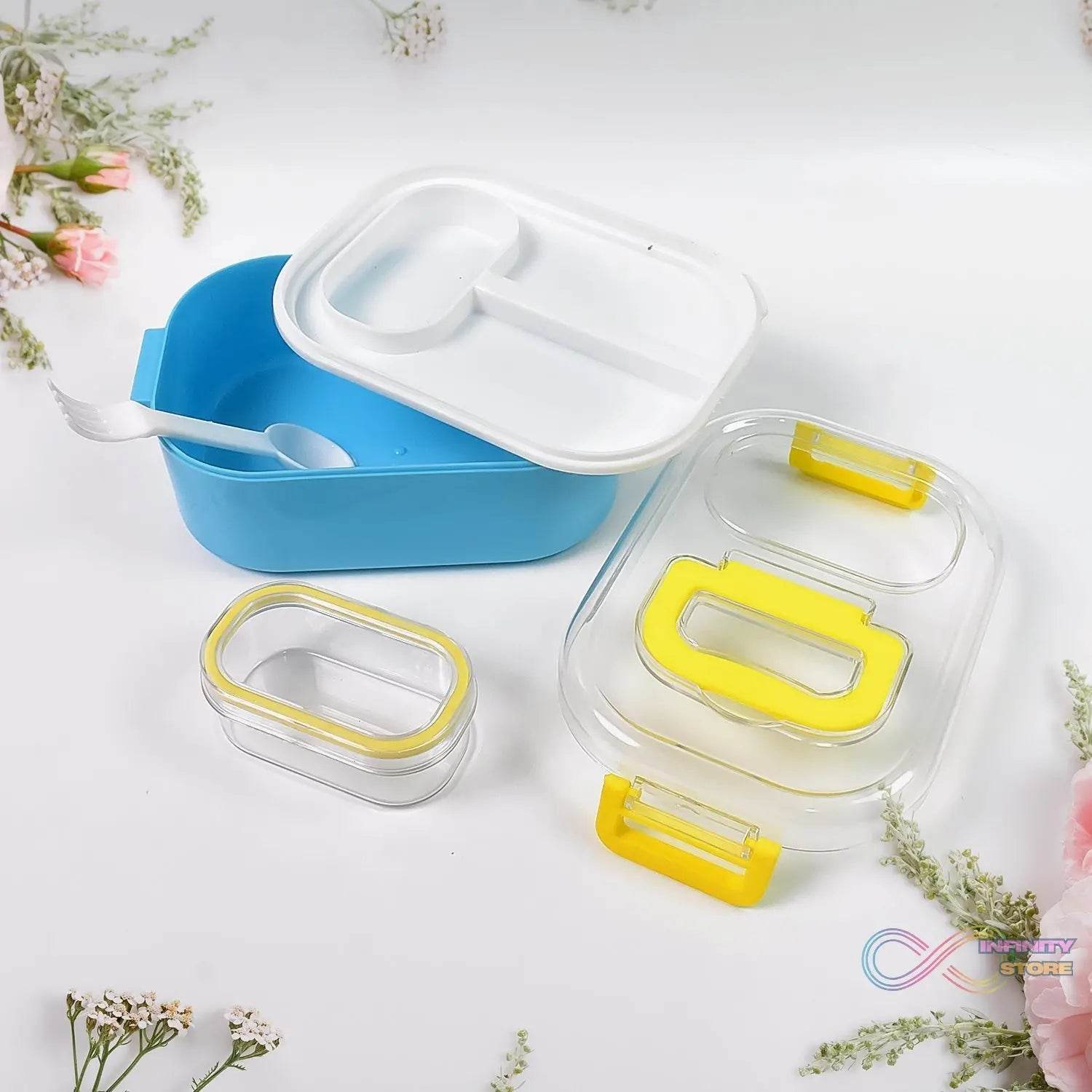 Durable Plastic Lunch box for Kids With 2 in 1 Spoon, Fork (1 Pc) - infinityexculsivestore.com