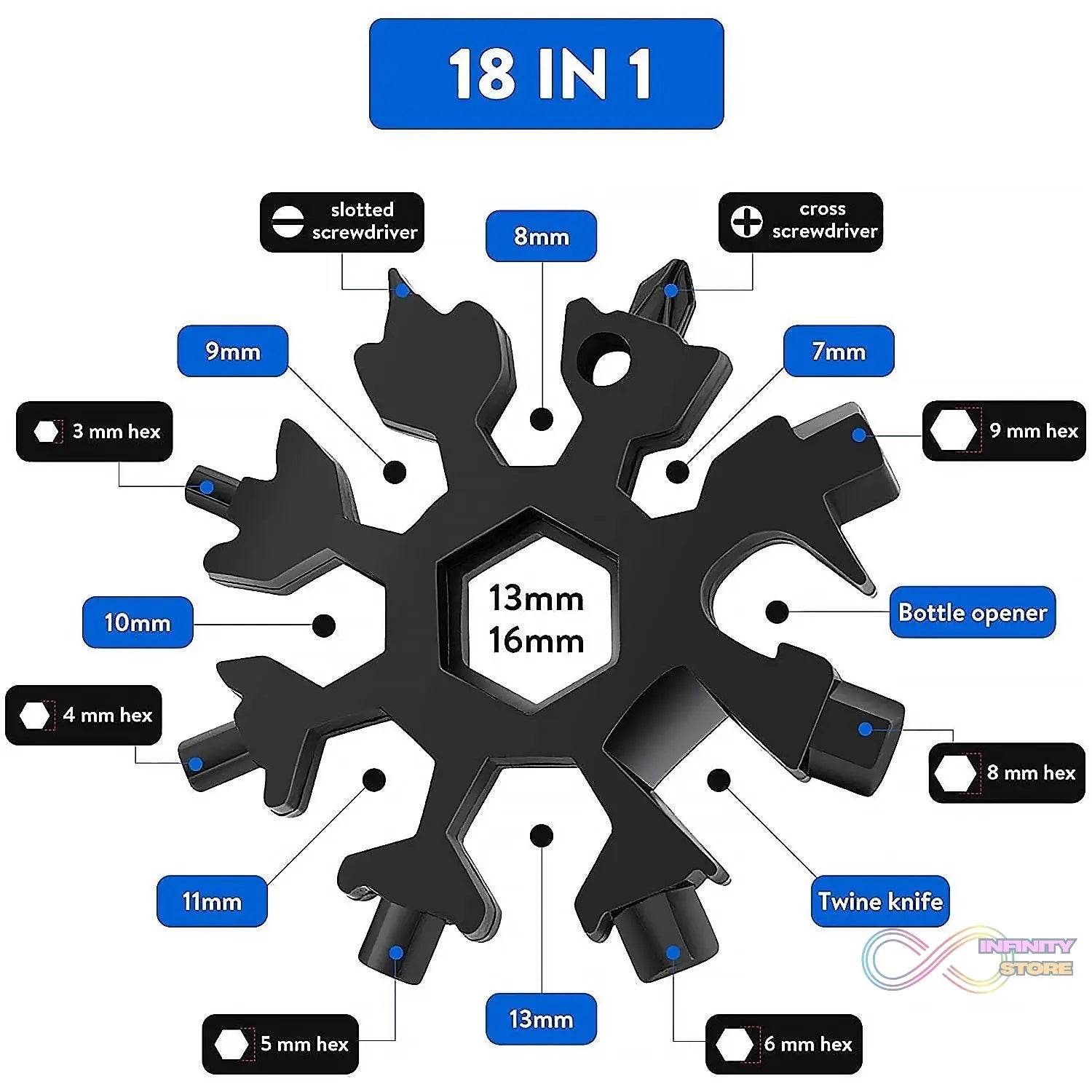 Durable & Portable 18 in 1 Snowflake Multi-Tool, Snowflake Bottle Opener Flat Phillips Screwdriver Kit Wrench - infinityexculsivestore.com
