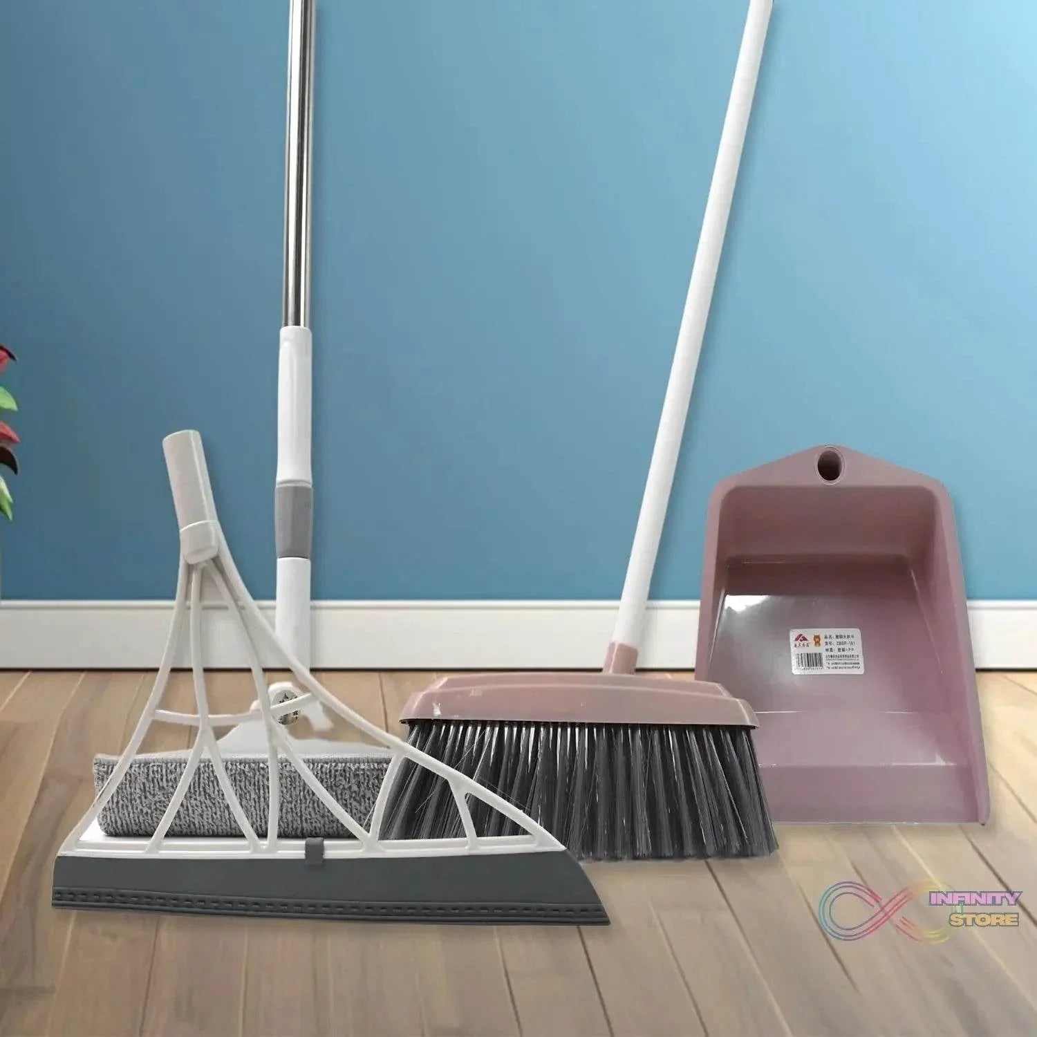 Dustpan, Kitchen Wiper, Window Cleaning Squeegee Tool & Broom Brush (4 Pcs Combo) - infinityexculsivestore.com