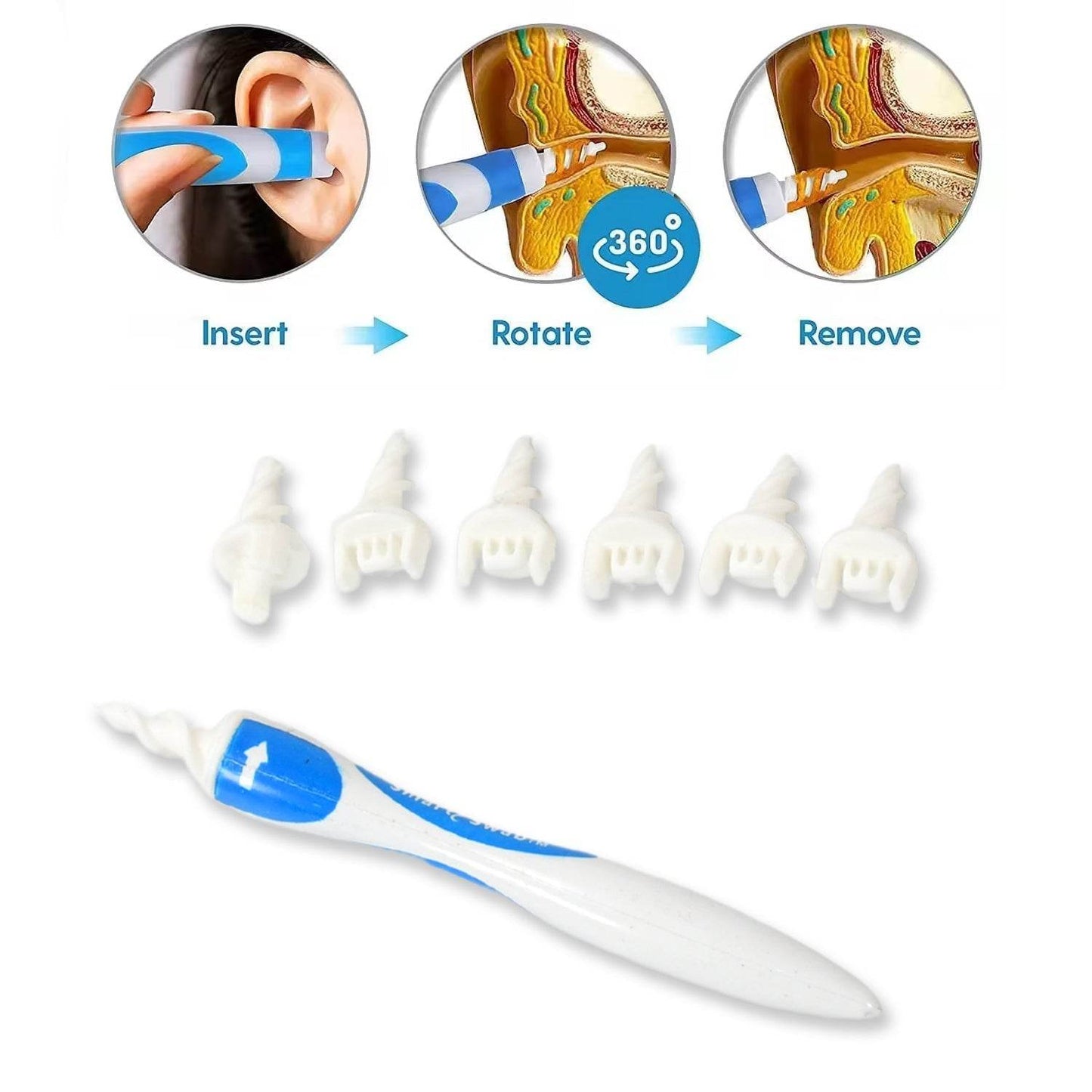 Ear Wax Removal Ear Cleaner Earwax Remover Spiral Soft Silicone Safe Upgraded Smart Earwax Removal Tool Swab Kit With 16 Replacement Tips For Adults & Kids - infinityexculsivestore.com