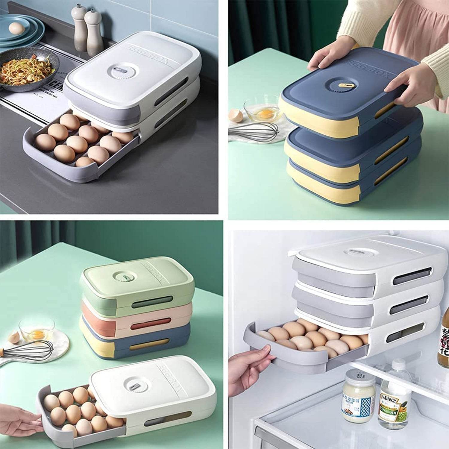 Egg Storage Box Plastic Egg Drawer Fridge Egg Organizer Egg Keeper Refrigerator Egg Drawer Plastic Egg Carton Covered Egg Holder Pantry Egg Bin Household Egg Tray (1 Pc) - infinityexculsivestore.com