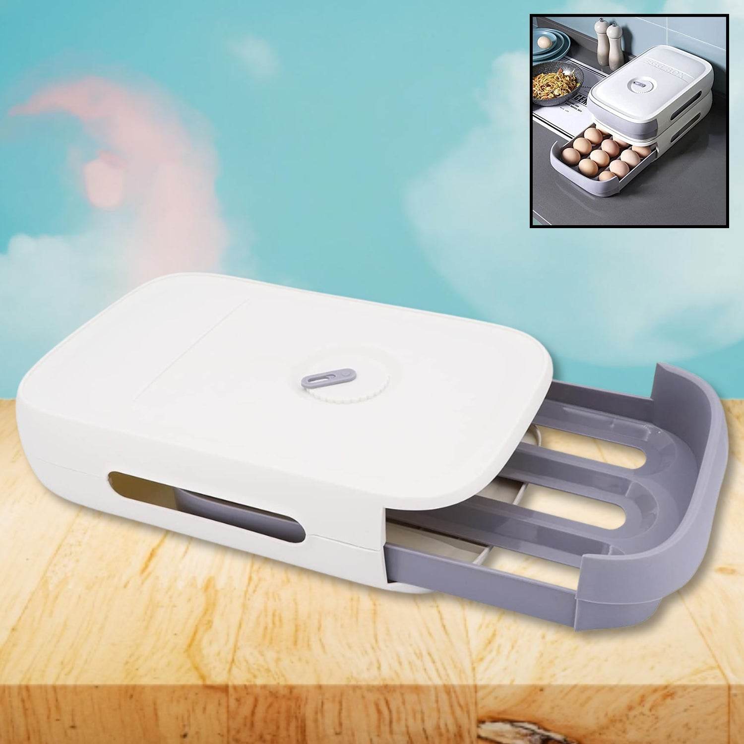 Egg Storage Box Plastic Egg Drawer Fridge Egg Organizer Egg Keeper Refrigerator Egg Drawer Plastic Egg Carton Covered Egg Holder Pantry Egg Bin Household Egg Tray (1 Pc) - infinityexculsivestore.com