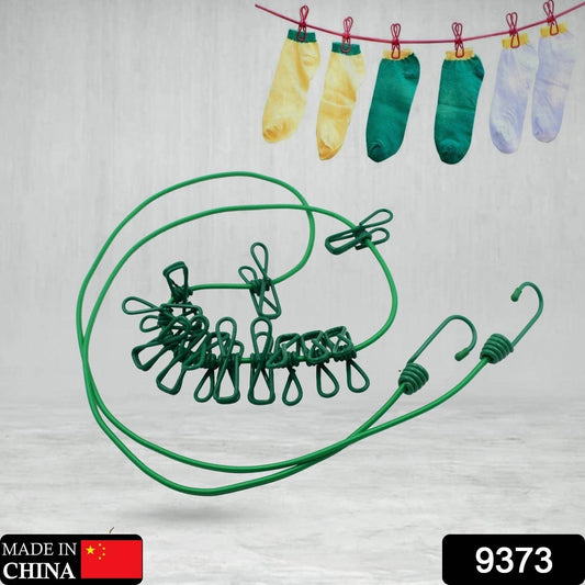Elastic Cloth Drying Rope with 12 Metal Clip Portable Clothes line For Home & Travel - infinityexculsivestore.com