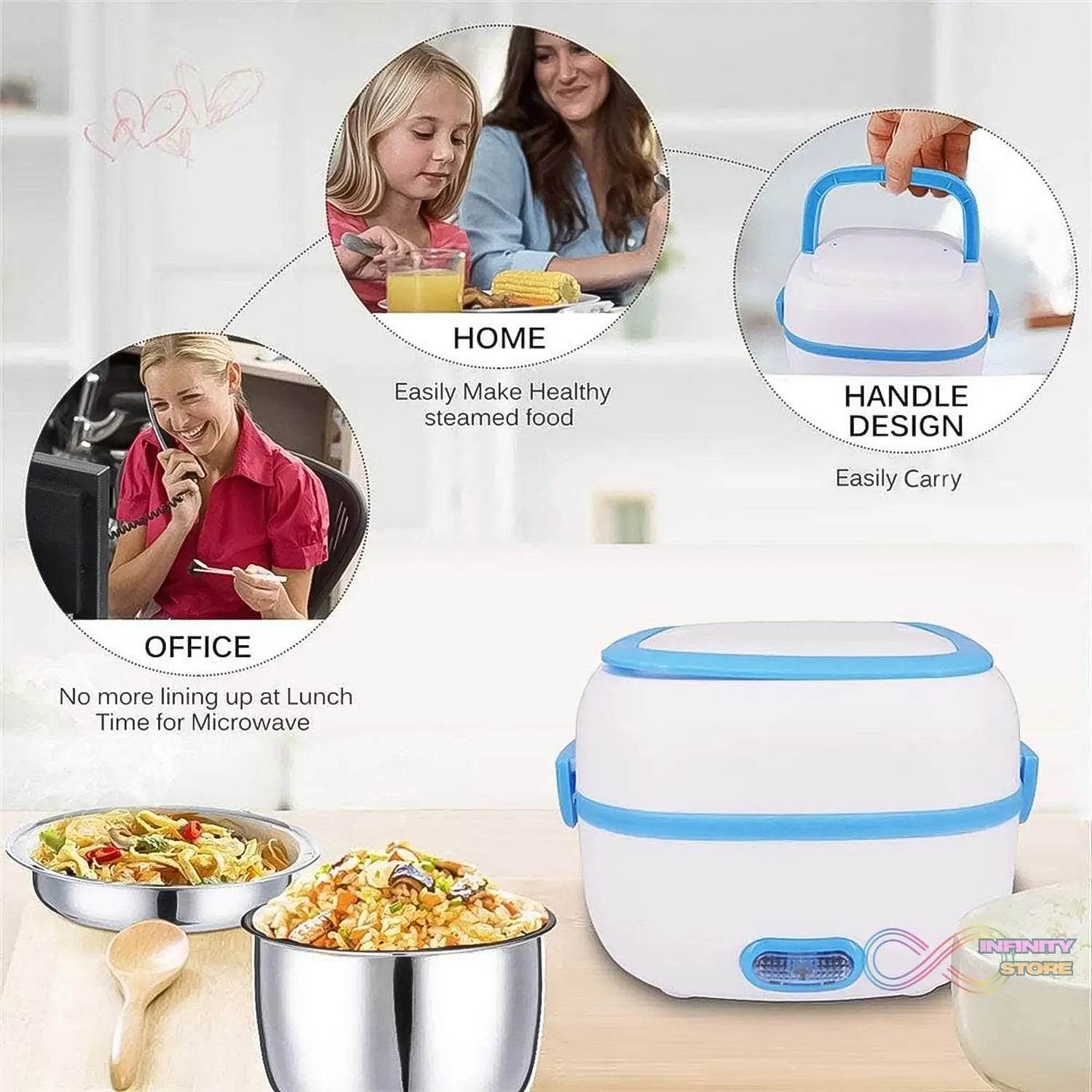 Electric Lunch Box, 3 In 1 Food Heater / Cooker / Steamer with Stainless Steel Bowls (1 Set) - infinityexculsivestore.com